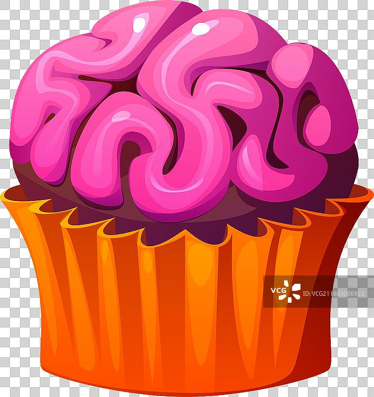 卡通万圣节节日杯子蛋糕，上面有粉色的脑子图片素材