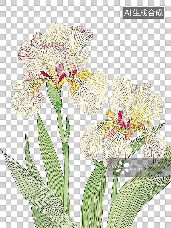 【AI数字艺术】水彩紫罗兰花卉元素，工笔鸢尾花，图片素材