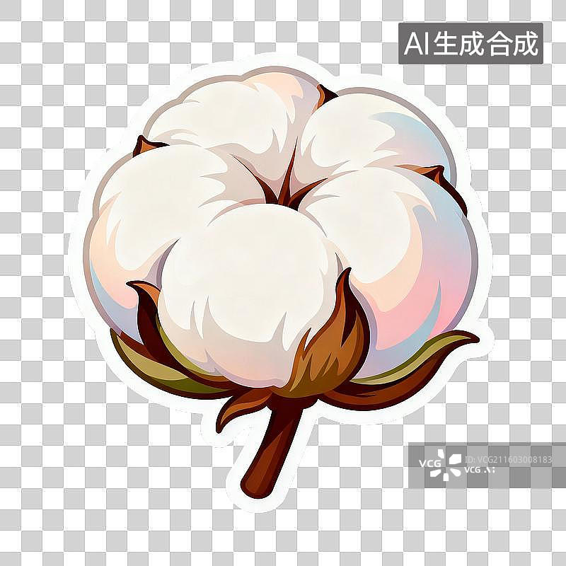 【AI数字艺术】白色棉花棉铃贴纸图片素材