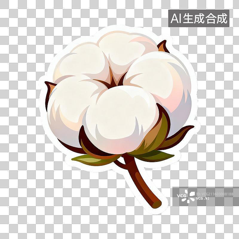 【AI数字艺术】白色棉花棉铃贴纸图片素材