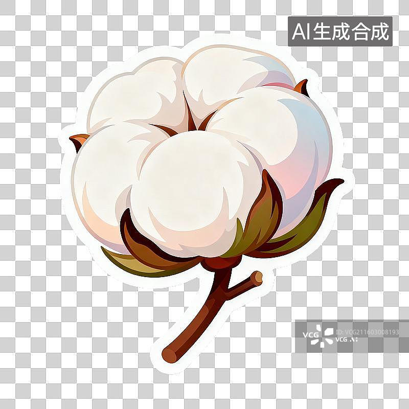 【AI数字艺术】白色棉花棉铃贴纸图片素材