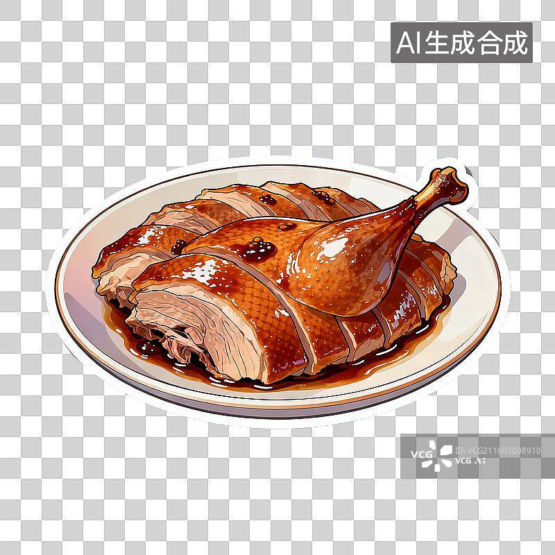 【AI数字艺术】白色盘子里的切片鸭腿图片素材