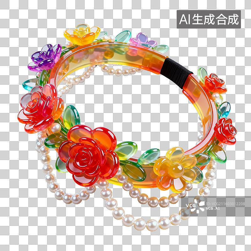 【AI数字艺术】彩色花朵珍珠手镯图片素材