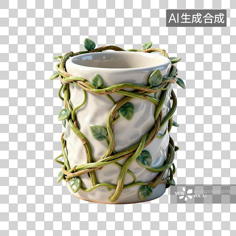 【AI数字艺术】缠绕藤蔓的陶瓷杯图片素材