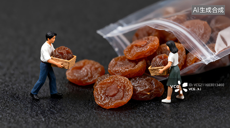 【AI数字艺术】两个人抱着葡萄干密封袋蜜饯果干移轴摄影三维图图片素材
