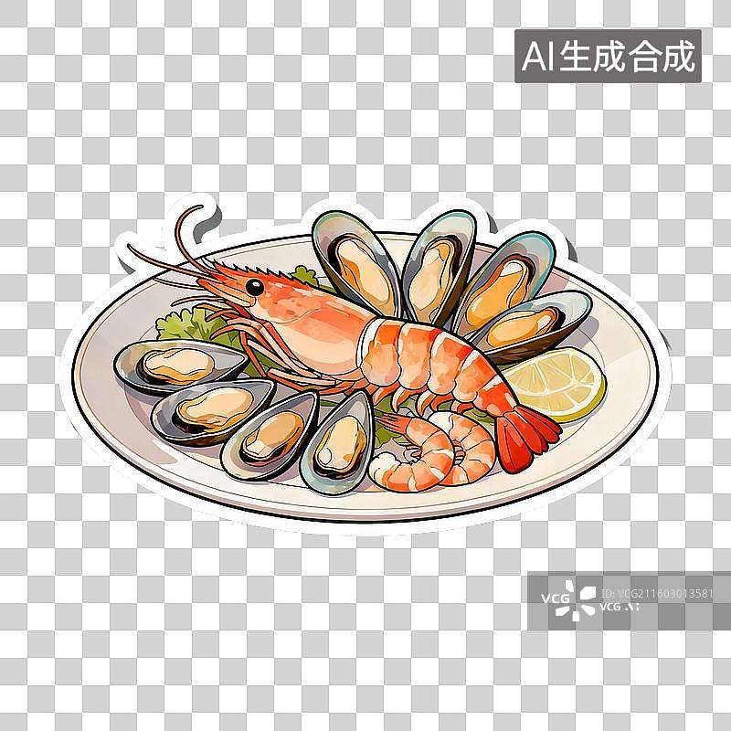 【AI数字艺术】一盘多样新鲜海鲜图片素材