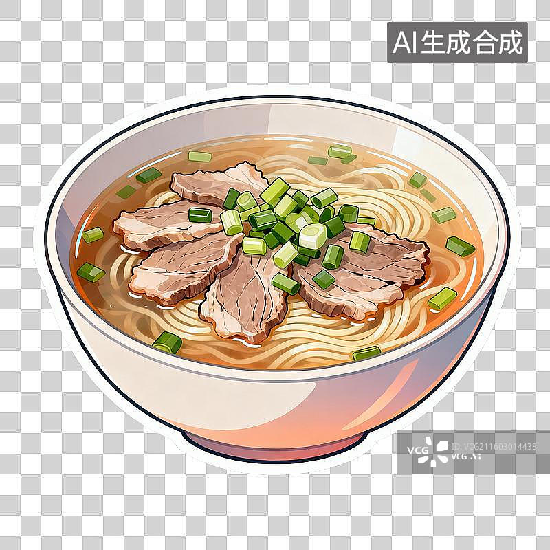 【AI数字艺术】一碗美味的肉片葱花拉面图片素材