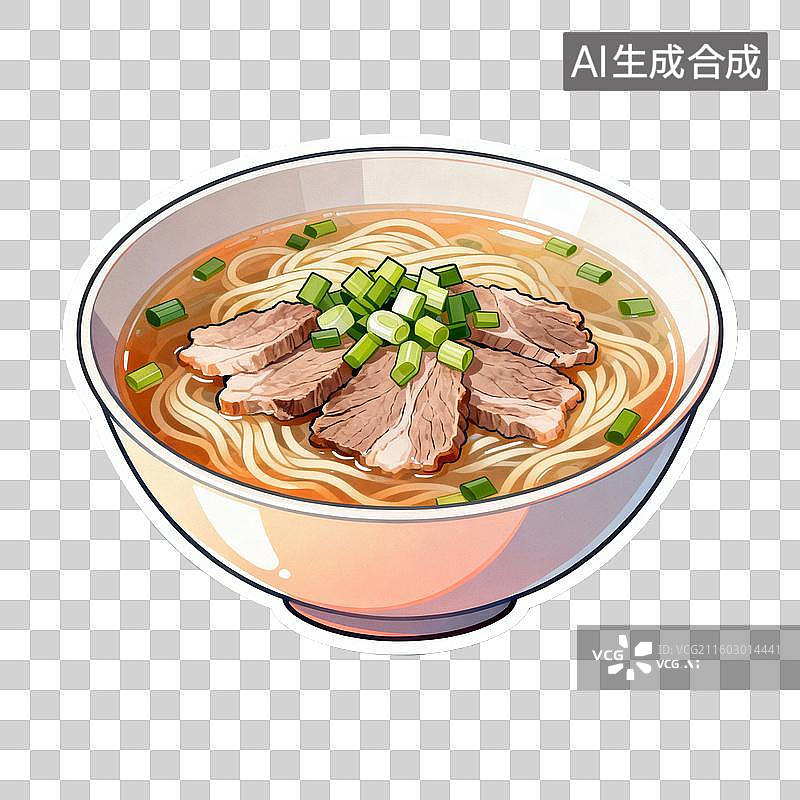 【AI数字艺术】一碗美味的肉片葱花拉面图片素材