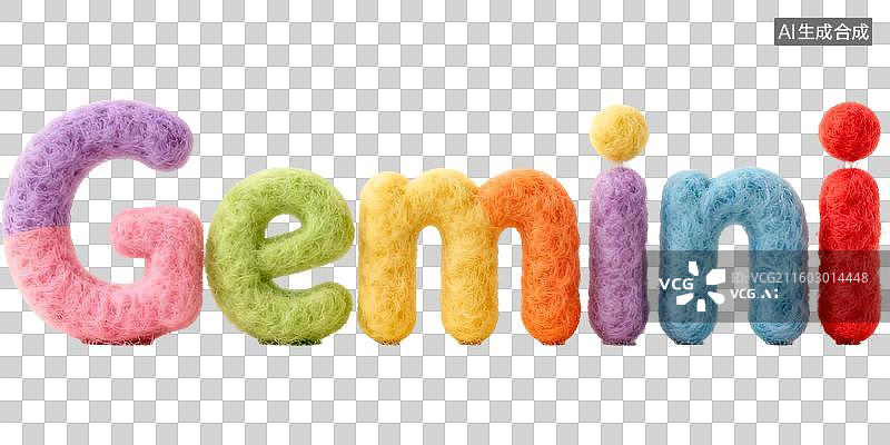 【AI数字艺术】双子座 12星座风象星座英文单词字母拼写 3D卡通立体手工针织毛毡风格棉花毛绒玩具创意设计透明无背景图片素材