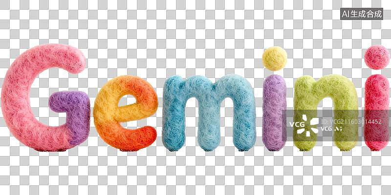 【AI数字艺术】双子座 12星座风象星座英文单词字母拼写 3D卡通立体手工针织毛毡风格棉花毛绒玩具创意设计透明无背景图片素材