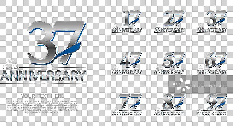 周年纪念银色和蓝色羽毛套装图片素材