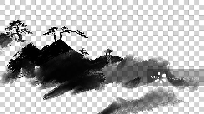 国风 水墨 艺术 风景 山水 泼墨 黄山 元素图片素材