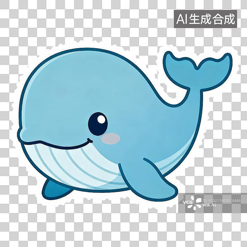 【AI数字艺术】可爱的蓝色小鲸鱼卡通形象图片素材