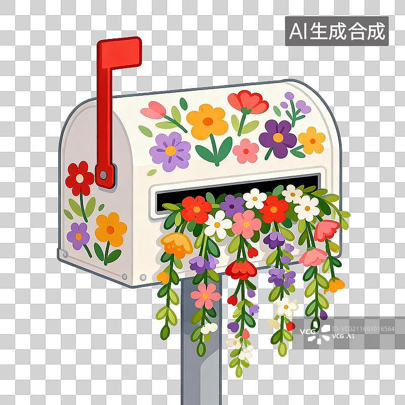 【AI数字艺术】装饰着五彩花朵的邮箱图片素材