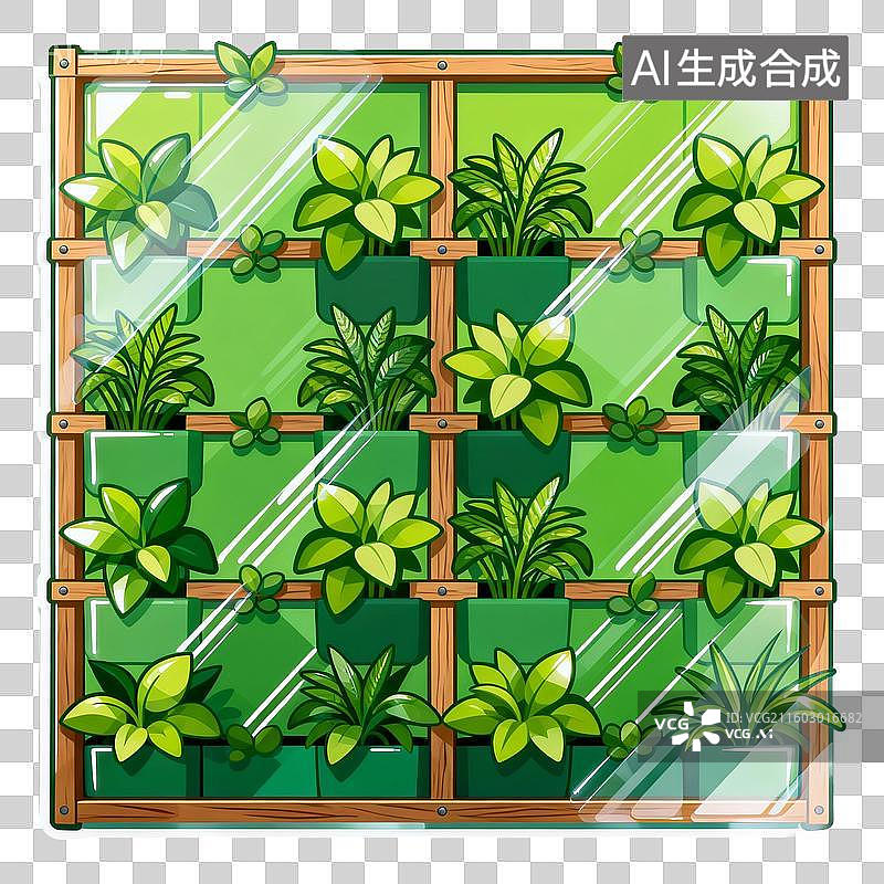 【AI数字艺术】垂直花园窗框植物墙图片素材