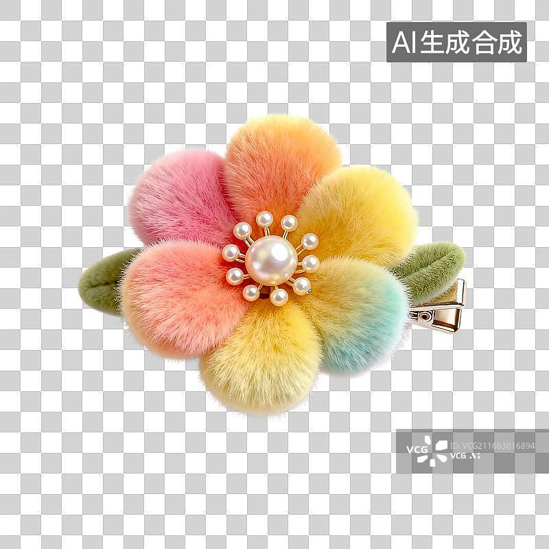 【AI数字艺术】彩色毛绒花朵发夹图片素材