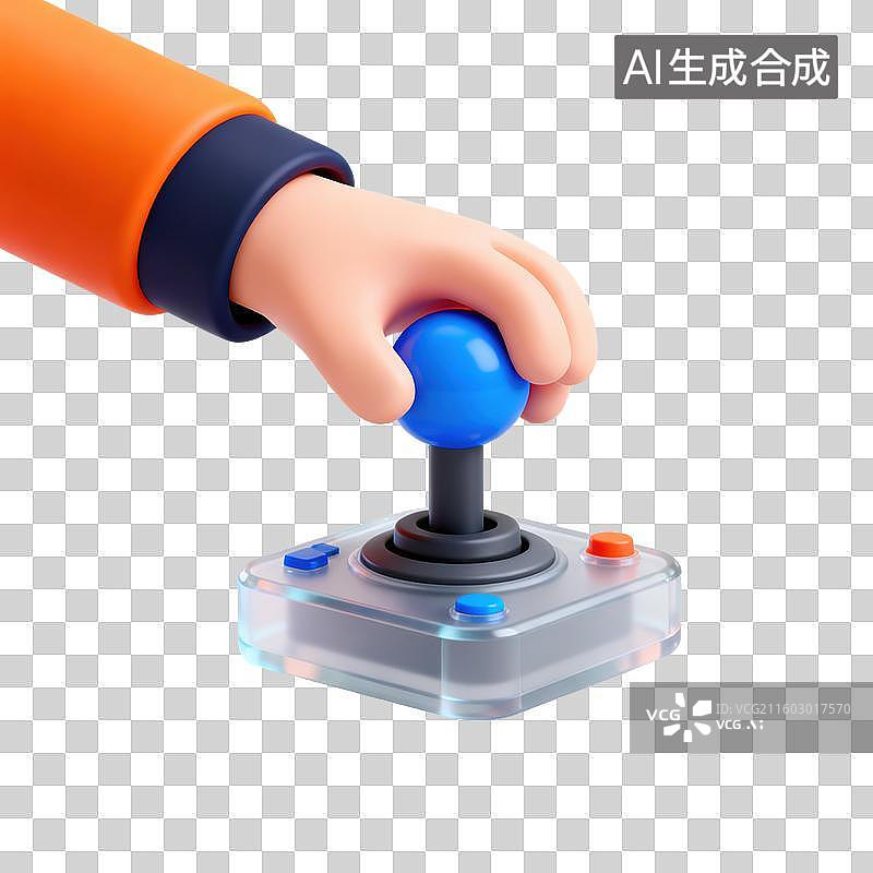 【AI数字艺术】3D磨砂玻璃材质手势手拿遥控操纵杆元素图片素材