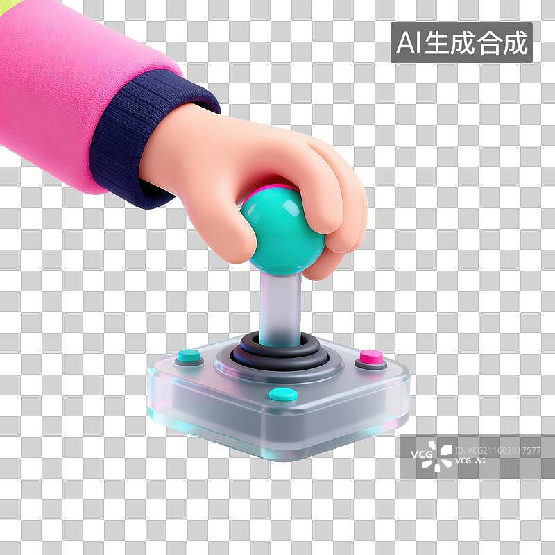 【AI数字艺术】3D磨砂玻璃材质手势手拿遥控操纵杆元素图片素材