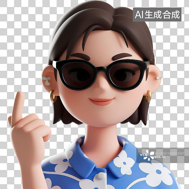 【AI数字艺术】帅气时尚女孩形象3D质感卡通清新拟物立体插画元素图片素材