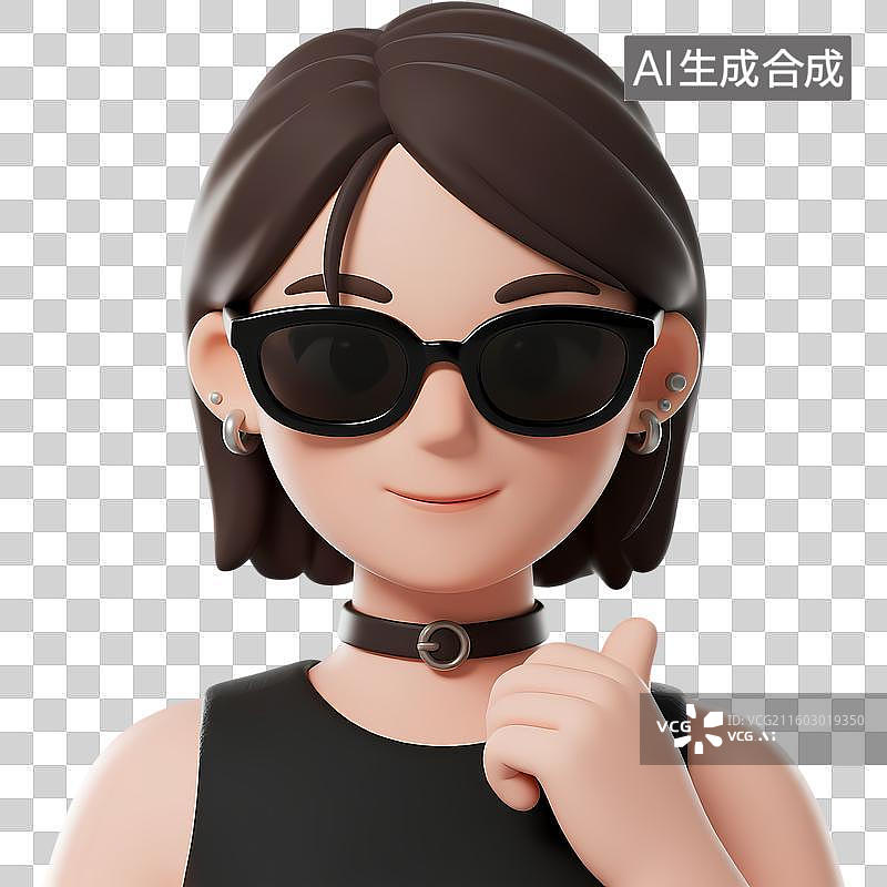 【AI数字艺术】帅气时尚女孩形象3D质感卡通清新拟物立体插画元素图片素材