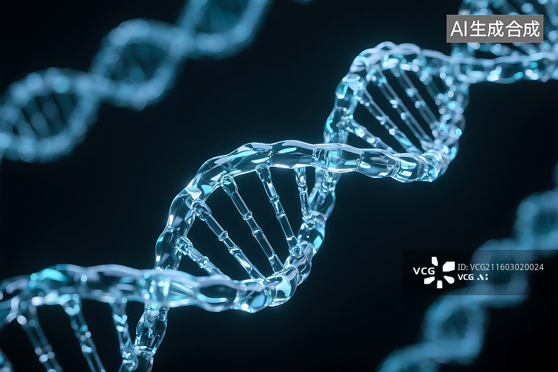 【AI数字艺术】DNA双螺旋结构 基因染色体 细胞 细菌 病毒 生物化学 生物医药 微观分子 透明玻璃3D渲染图片素材