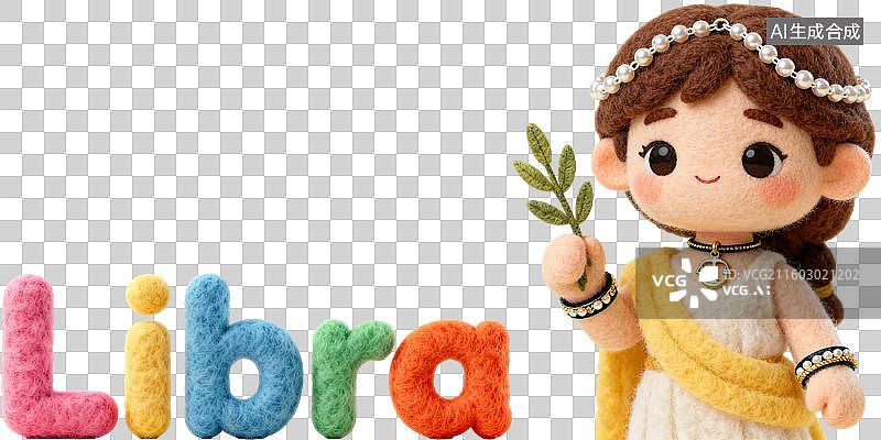 【AI数字艺术】天秤座 12星座风象拟人形象造型 3D卡通立体手工针织毛毡风格毛绒玩具手办棉花娃娃创意设计透明无背景图片素材