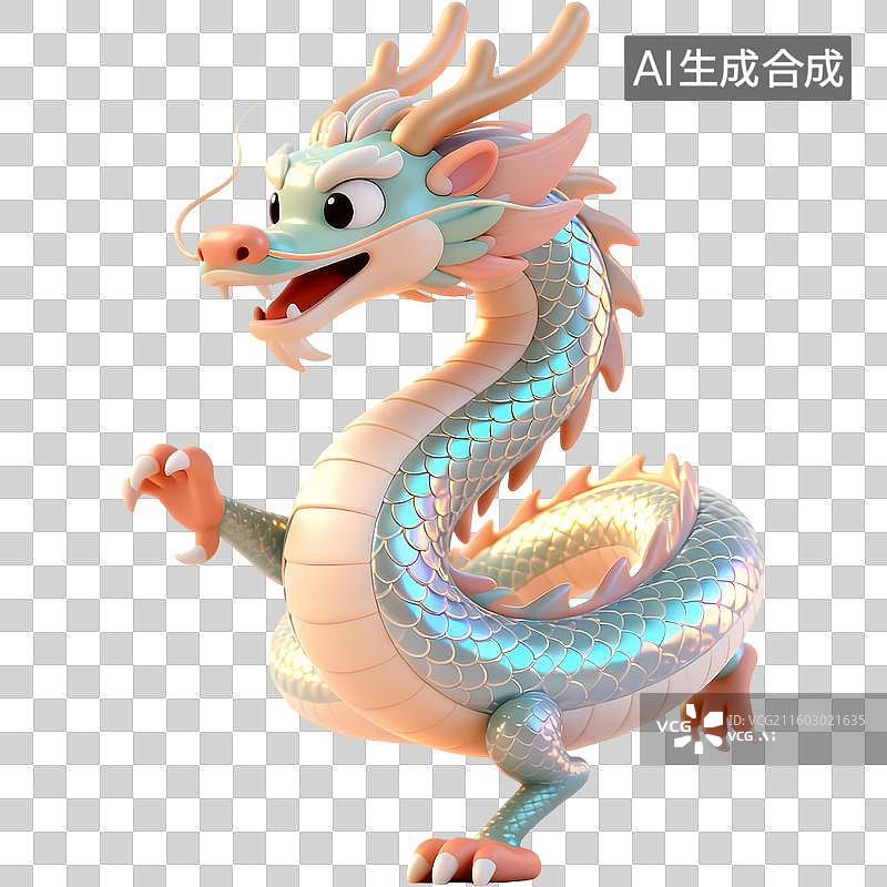 【AI数字艺术】中国龙3D质感卡通清新拟物立体插画元素图片素材