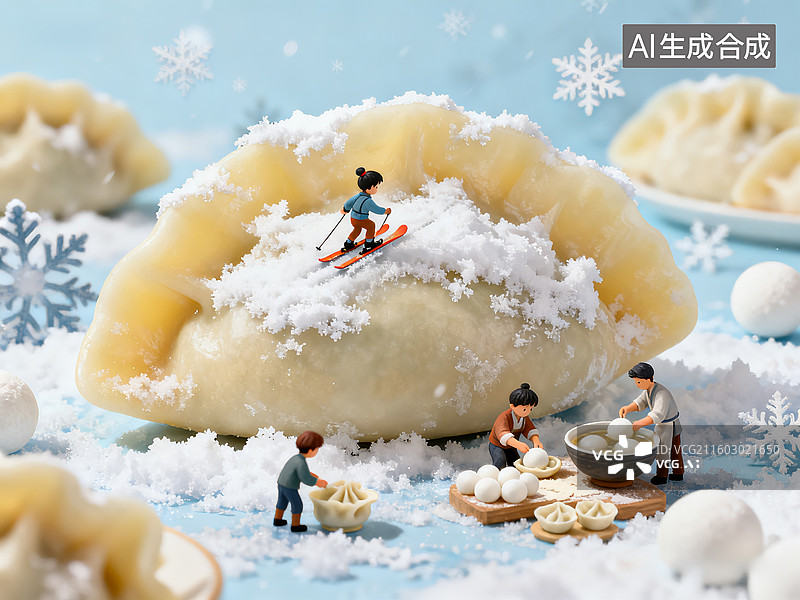 【AI数字艺术】春节团圆包饺子 除夕 冬至 吃水饺 下雪 雪景 滑雪 节气海报图片素材