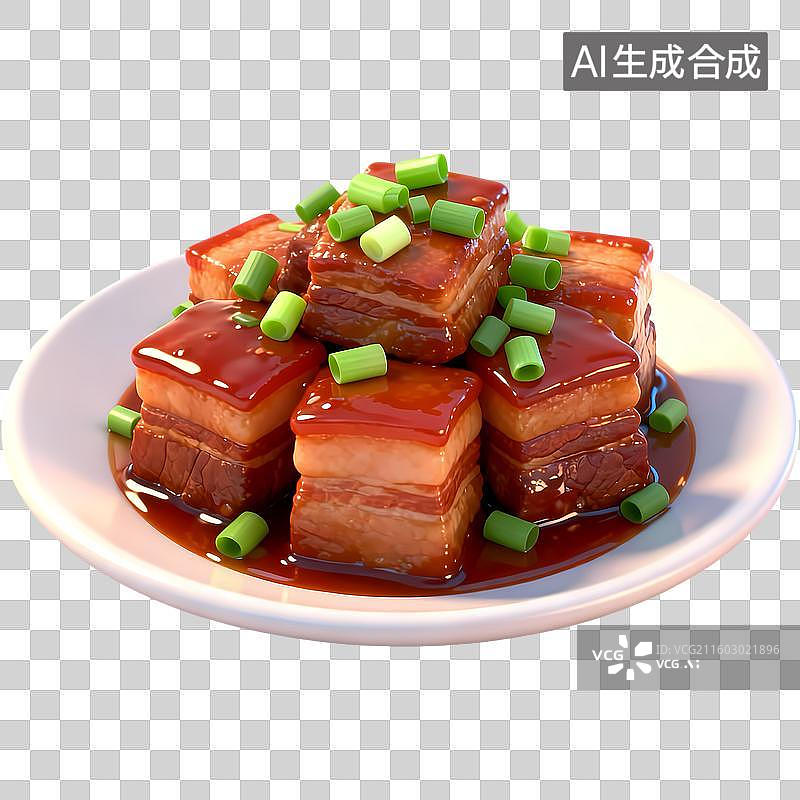 【AI数字艺术】一盘红烧肉3D质感卡通清新拟物立体插画元素图片素材