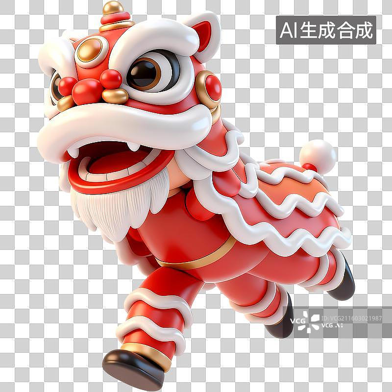 【AI数字艺术】动感舞狮3D质感卡通清新拟物立体插画元素图片素材