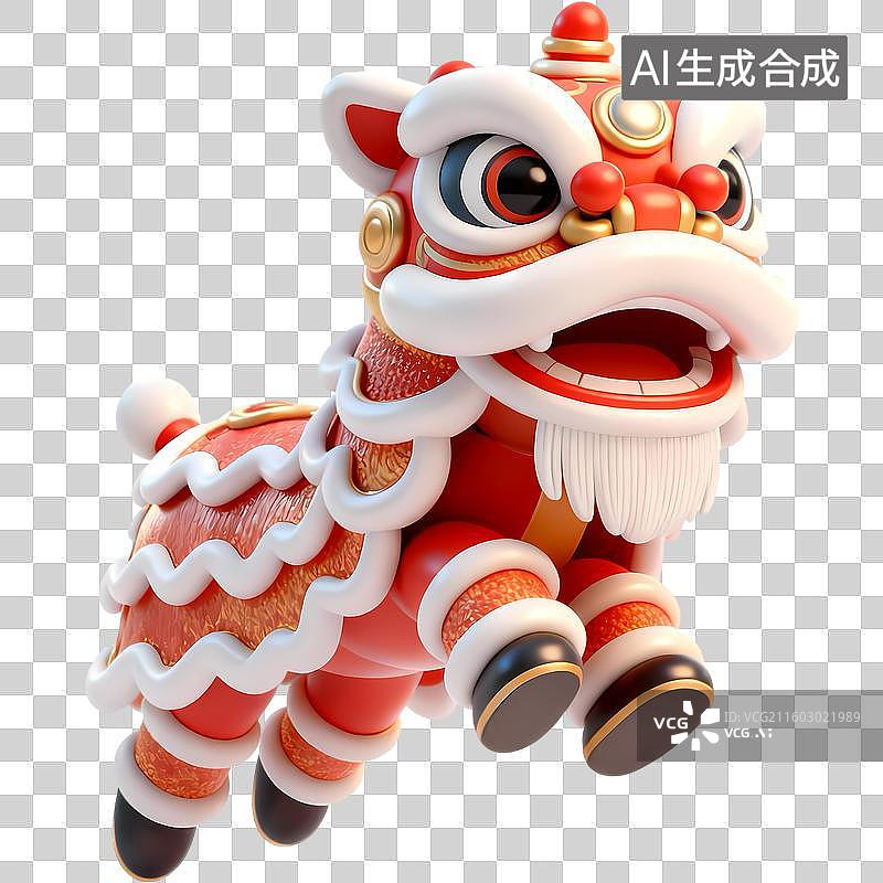 【AI数字艺术】动感舞狮3D质感卡通清新拟物立体插画元素图片素材