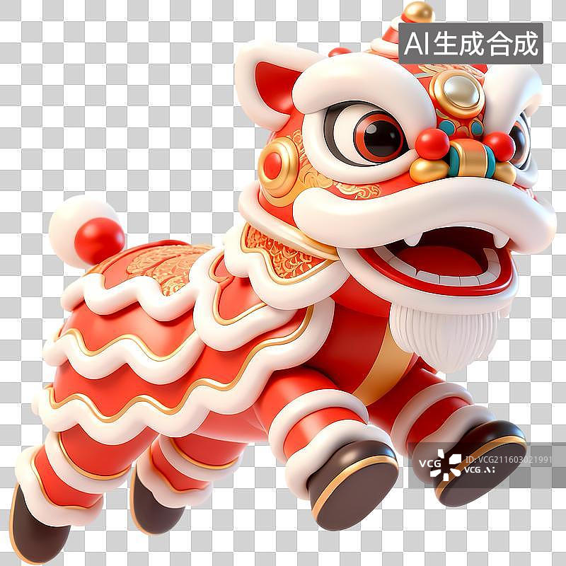 【AI数字艺术】动感舞狮3D质感卡通清新拟物立体插画元素图片素材