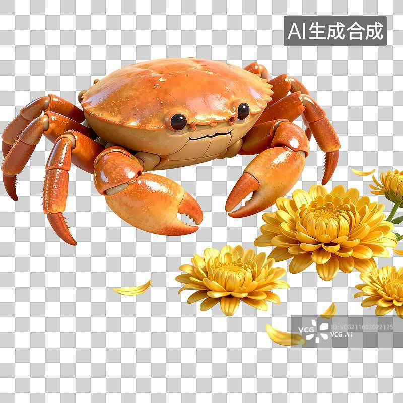 【AI数字艺术】螃蟹菊花3D质感卡通清新拟物立体插画元素图片素材