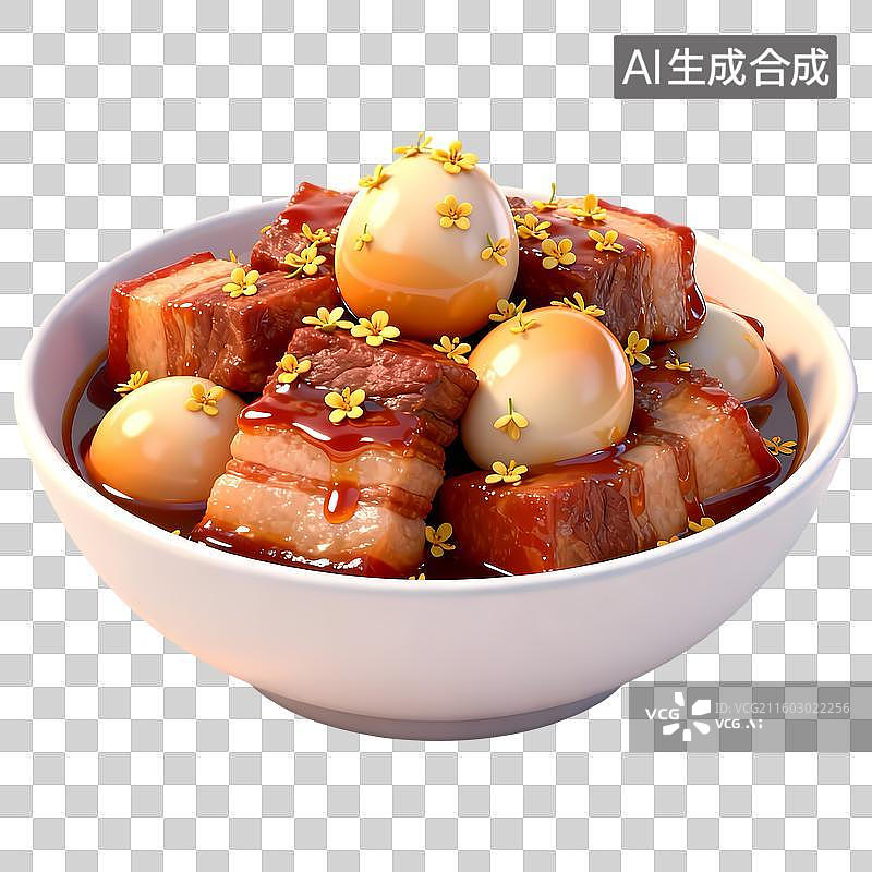 【AI数字艺术】一万东坡肉红烧肉3D质感卡通清新拟物立体插画元素图片素材
