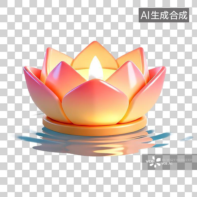 【AI数字艺术】河灯荷花等3D质感卡通清新拟物立体插画元素图片素材