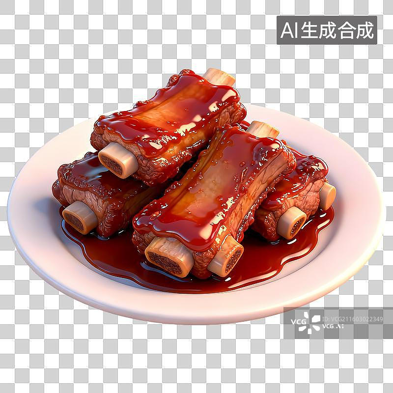 【AI数字艺术】一盘红烧排骨3D质感卡通清新拟物立体插画元素图片素材