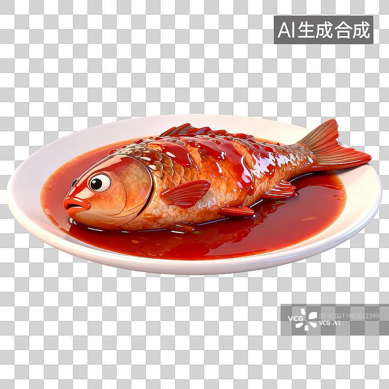 【AI数字艺术】一盘红烧鱼3D质感卡通清新拟物立体插画元素图片素材