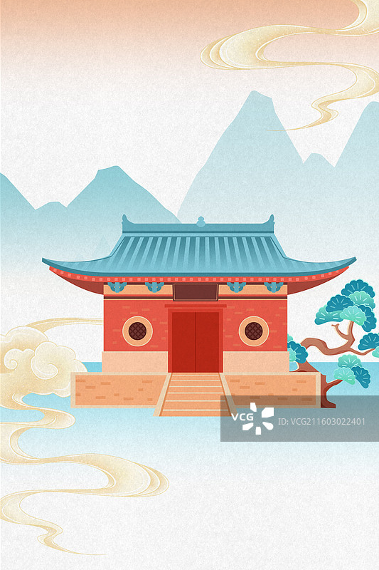 国风古风河南古代建筑文化旅游城市开封洛阳手绘插画背景元素图片素材