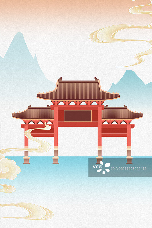 国风古风河南古代建筑文化旅游城市开封洛阳手绘插画背景元素图片素材