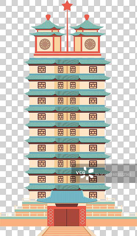国风古风河南古代建筑文化旅游城市二七开封洛阳手绘插画背景元素图片素材