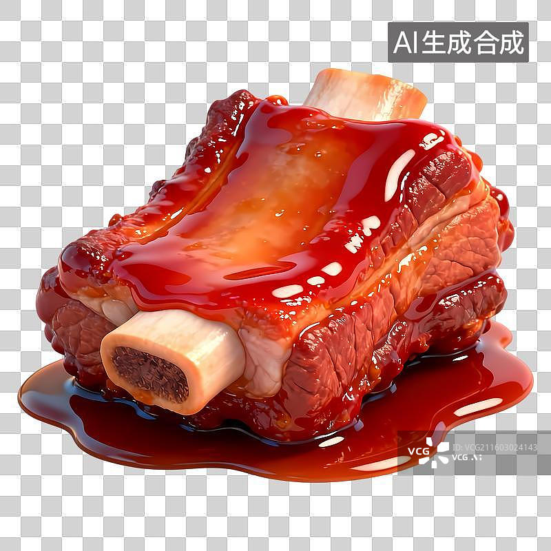 【AI数字艺术】一块红烧排骨3D质感卡通清新拟物立体插画元素图片素材