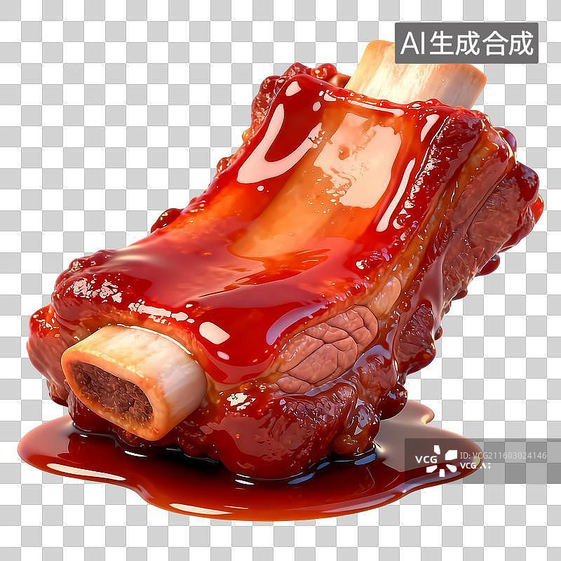 【AI数字艺术】一块红烧排骨3D质感卡通清新拟物立体插画元素图片素材