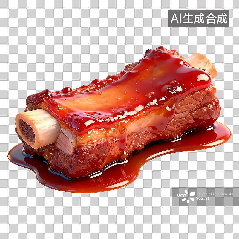 【AI数字艺术】一块红烧排骨3D质感卡通清新拟物立体插画元素图片素材