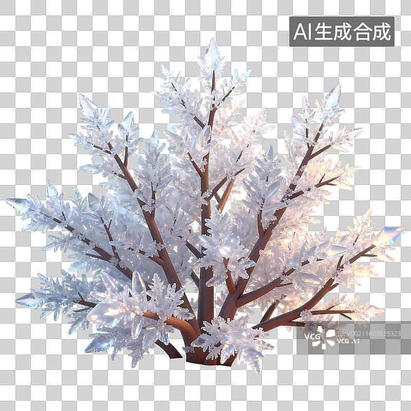 【AI数字艺术】雾凇灌木3D质感卡通清新拟物立体插画元素图片素材