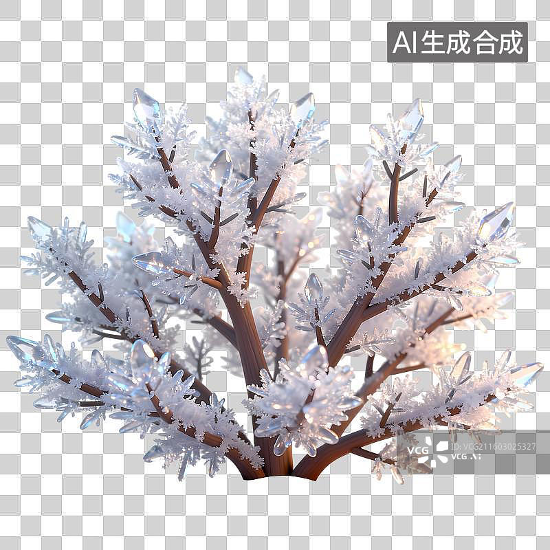 【AI数字艺术】雾凇灌木3D质感卡通清新拟物立体插画元素图片素材