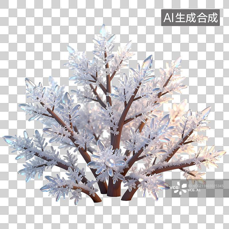 【AI数字艺术】雾凇灌木3D质感卡通清新拟物立体插画元素图片素材