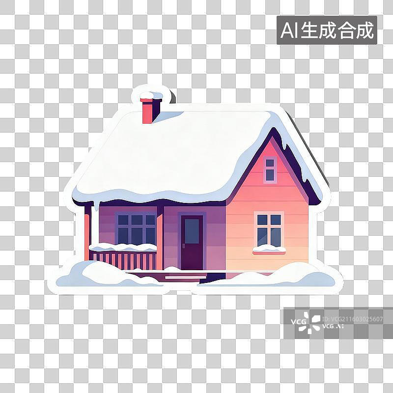 【AI数字艺术】冬日可爱的雪景小屋图片素材