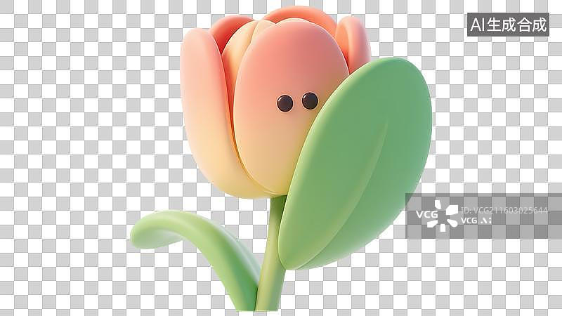 【AI数字艺术】可爱羞涩郁金香3D质感卡通清新拟物立体插画元素图片素材