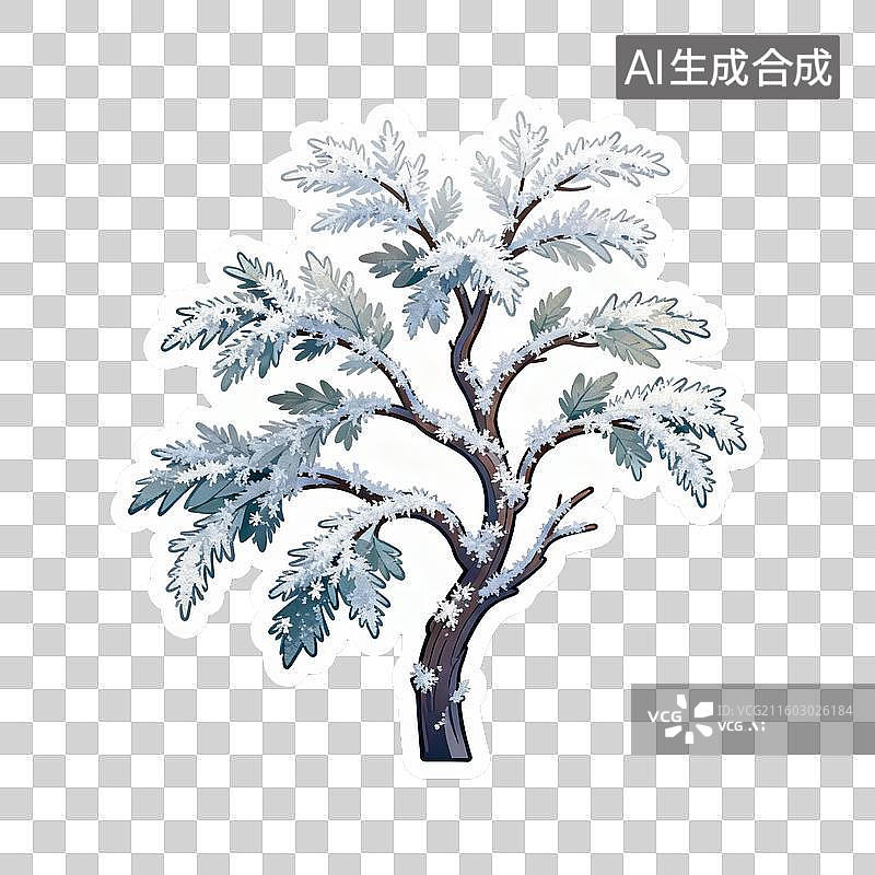 【AI数字艺术】覆雪的冬季树木插画图片素材
