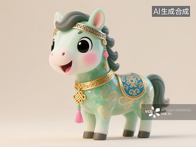 【AI数字艺术】2026 马年国潮青瓷风卡通马新春素材图片素材